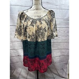 Halo large Tri colored short sleeve blouse‎ (#1986)